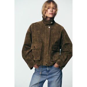 ZARA 100% LEATHER BOMBER JACKET
